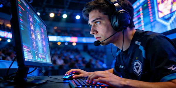 CS:GO Major赛事中选手专注比赛的特写镜头